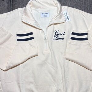 NWT Old Navy Cream quarter Zip Sweater Navy Accents Women’s Medium GOOD TIMES